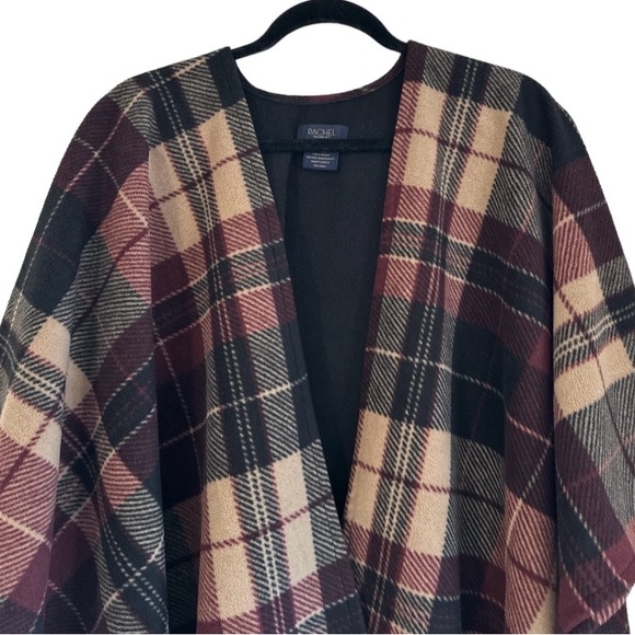 Rachel Roy | Cozy Burgundy Plaid Cape / Wrap / Shrug | One Size - Picture 3 of 15